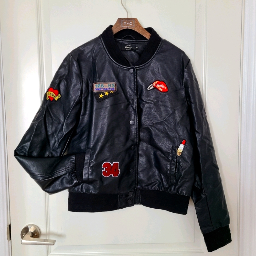 Faux leather varsity jacket